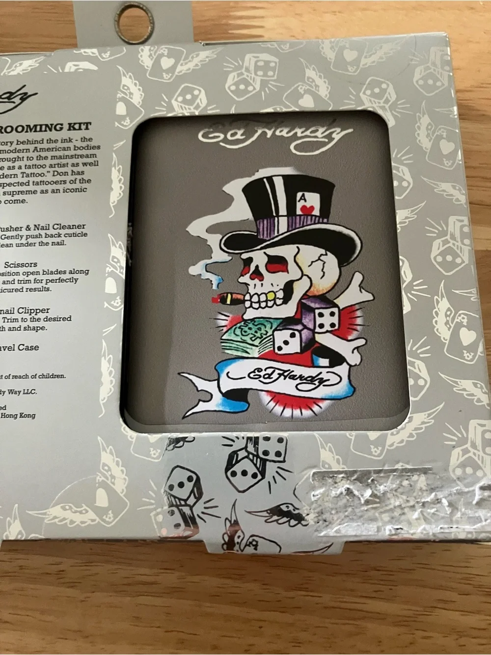 Ed Hardy Gray Nail Grooming Kit with Colorful Skull Graphic